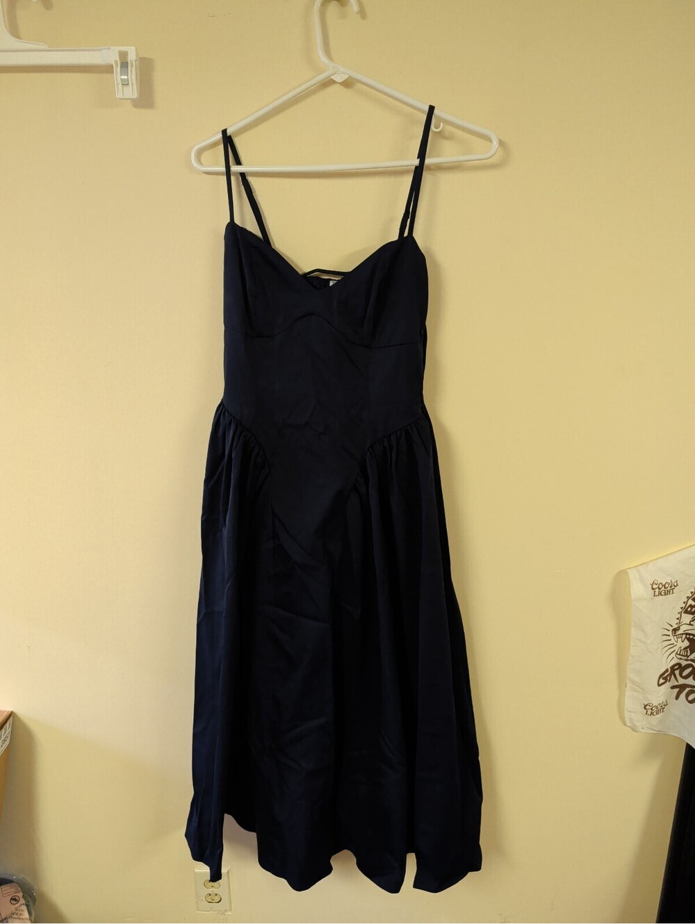 Navy Blue Spaghetti Strap Midi Dress with Lace-Up Back Size S